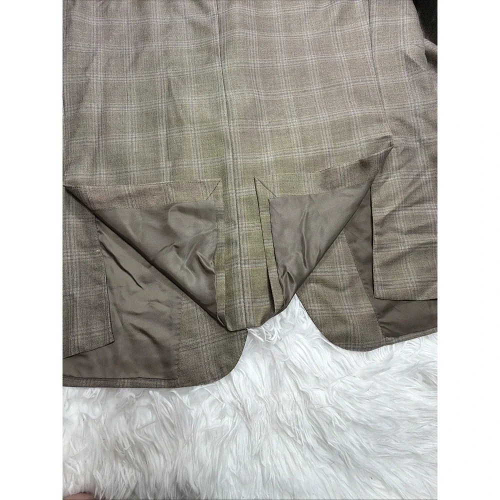 CURRENT Zegna Sport Coat Blazer Mens 46 Windowpane Check Taupe Silk Blend New!‎